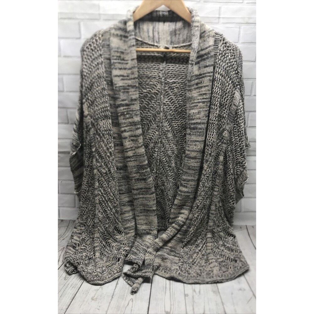 Ecote' Women's Open Cardigan Sweater Medium Beige Black Blend Waterfall Front